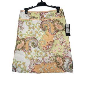 NWT Tracy Evans Juniors Yellow Orange Pastel Paisley Midi Skirt Size 5 90s Y2K